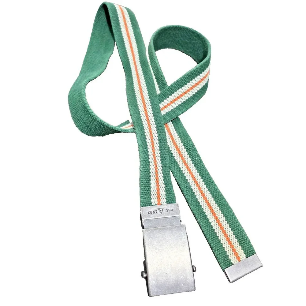 Aeropostale Mens Canvas Web Belt Striped Green Military Clamp Buckle
